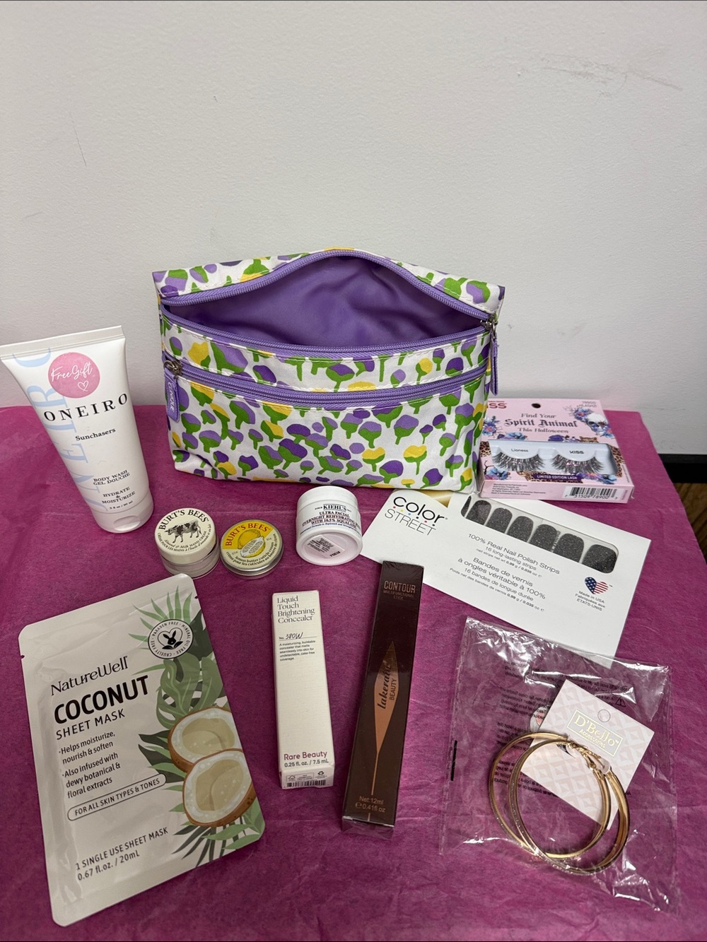 Clinique Floral Zip Pouch  filled with Goodies NWOT